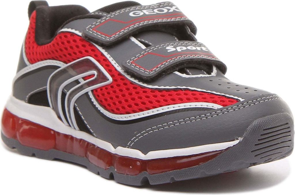 Geox J Android B.C K der 2 Haken und Schleife Riemen Gel Sohle Turnschuhe Grau Rot – 8,5 Großbritannien - 26 EU - 9 US / Grau Rot