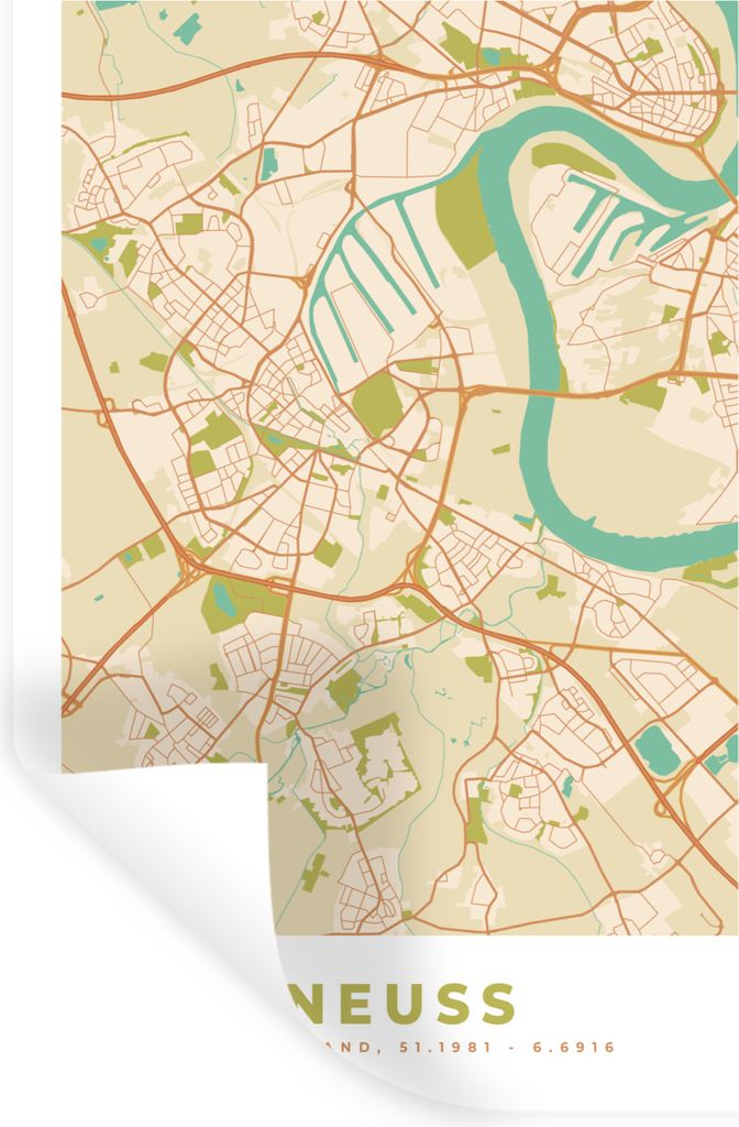 MuchoWow Wandtattoo Wandsticker Wandaufkleber Neuss - Jahrgang - Karte - Stadtplan 80x120 cm Selbstklebend und Repositionierbar - Repositionierba...