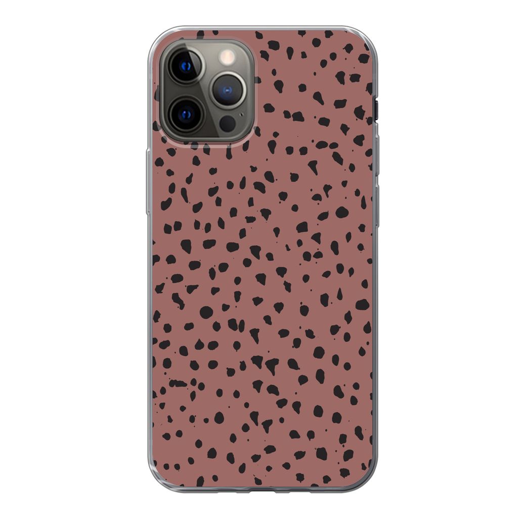 MuchoWow Handyhülle Schutzhülle Hülle für iPhone 12 Pro Polka dots - Muster - Schwarz Silikon Softcase Handy Hülle - Abdeckung