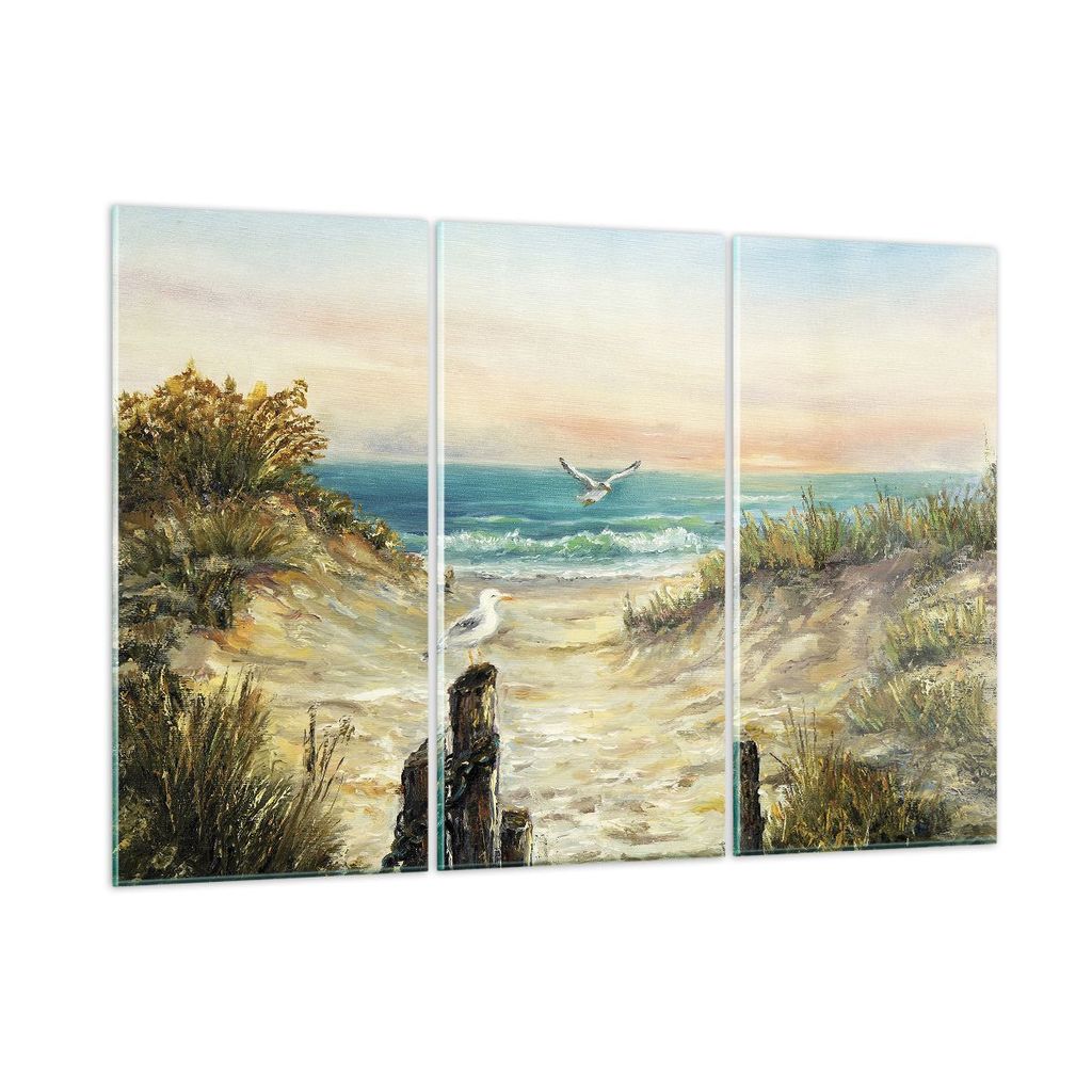 Bilder auf glas - 3 Teile - Impressionismus Möwen Küste - 165x110cm - Glasbilder - Wandbilder - Bilder - Wanddekoration aus Glas - Glas Bilder - ...