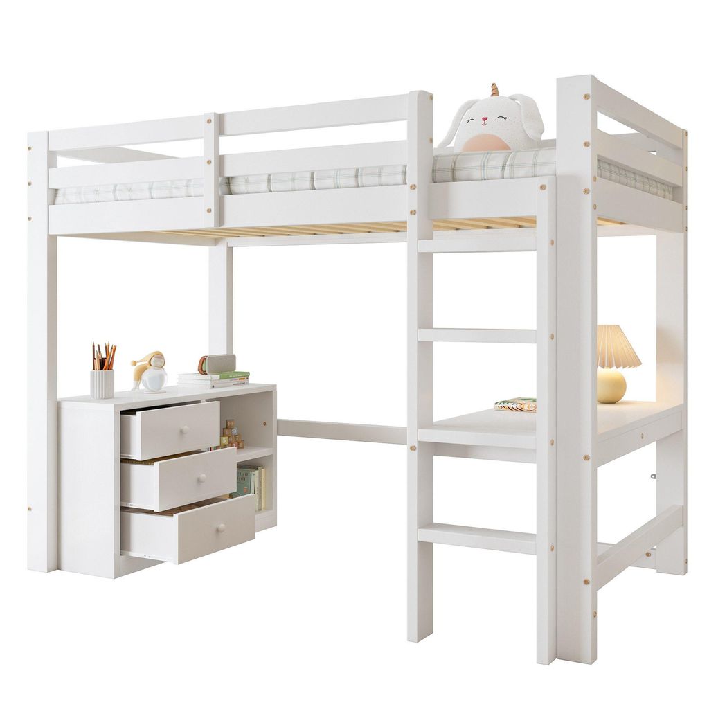 Hochbett mit Schreibtisch, Schubladenschrank, Produktbild 