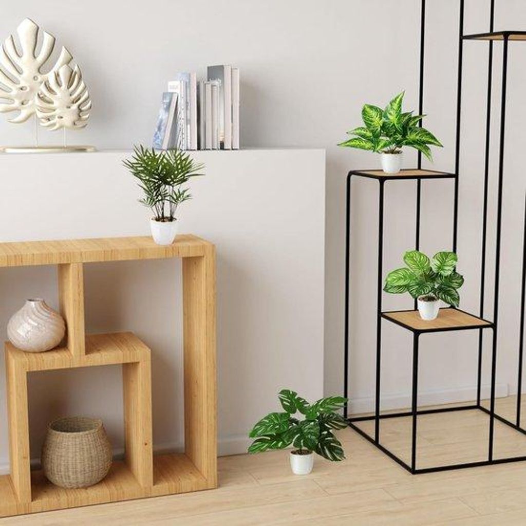 Famanu Set von 4 tropischen Kunstpflanzen (25 cm) in weißen Keramiktöpfen