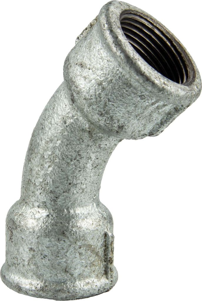 Temperguss-Gewindefitting verzinkt langer Bogen 45°, IG x IG 3/4 Zoll, Typ 41, DVGW