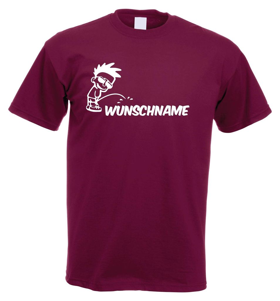 Kiwistar - T-Shirt Herren - Burgund - M - Piss on - Junge mit Sonnenbrille - Pissmännchen - mit Wunschtext personalisiert - Geschenk Mann Vatertag...