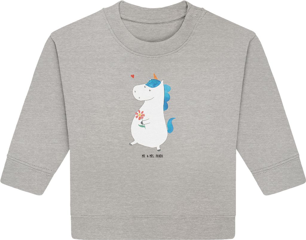 Mr. & Mrs. Panda Organic Baby Pullover Einhorn Spaziergang 6. - 12. Monat - Heather Grey - Geschenk, Einhörner, Unicorn, Bullover, Blumen, Freude,...