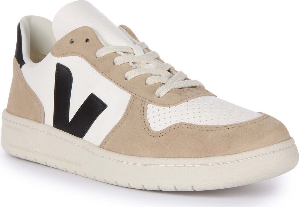 Veja V 10 Herren Schnürung Chromefree Leder Turnschuhe Weiß Grau – 12 Großbritannien - 46 EU - 12 US / Weiß grau