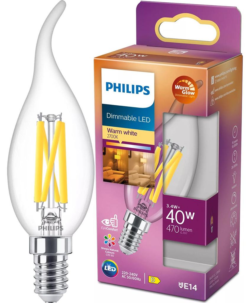 Philips LED candela Windstoß 3,4W = 40W E14 chiaro 470lm Immagine del prodotto 