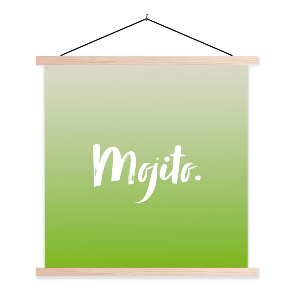 MuchoWow Textilposter Text - Mojito - Zitate - Alkohol - Cocktail 40x40 cm mit holzfarbenen Rahmen - Posterleiste