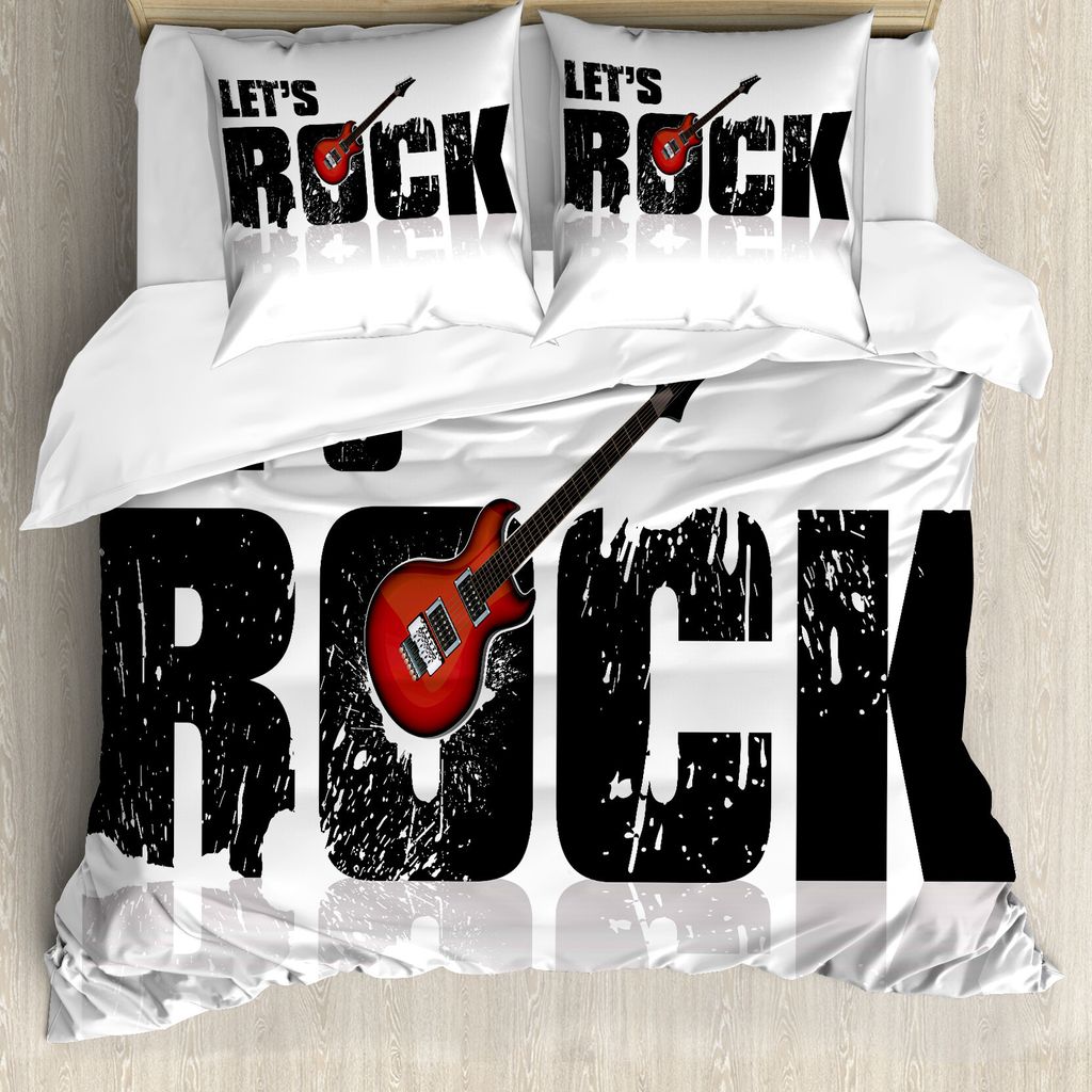 ABAKUHAUS Gitarre Bettbezug, Lassen Sie Uns schaukeln Grunge Fun, Milbensicher Allergiker geeignet mit Kissenbezügen, 200 cm x 200 cm - 80 x 80 cm...