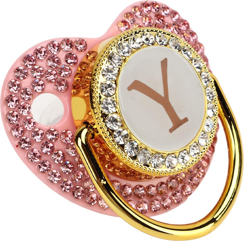 Golden Baby Schnuller bedeckter Strasssteine gekrümmte Design Silikon für Milchpulver Fütterungsbuchstaben y