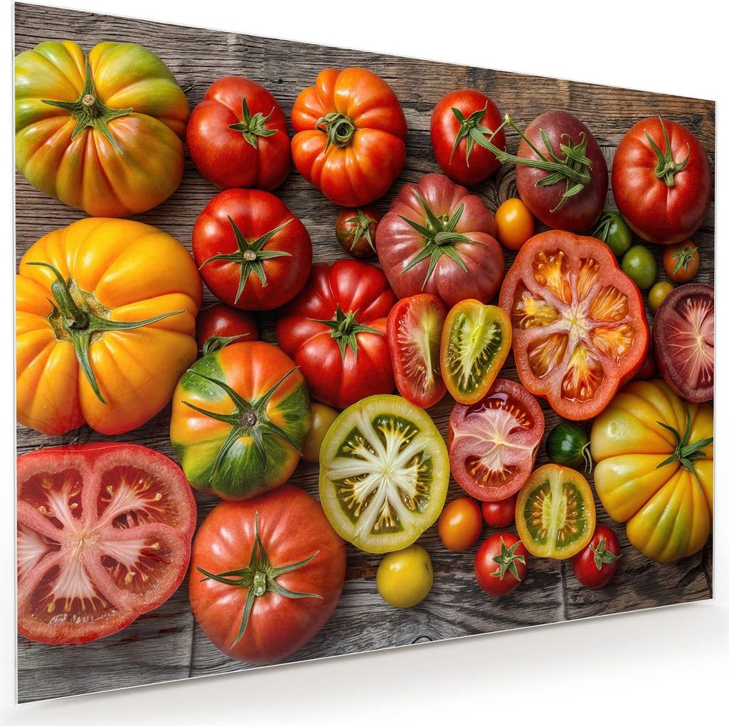 Glasbild 120x90cm in XXL für Wohnzimmer, Schlafzimmer Motiv Verschiedene Tomaten