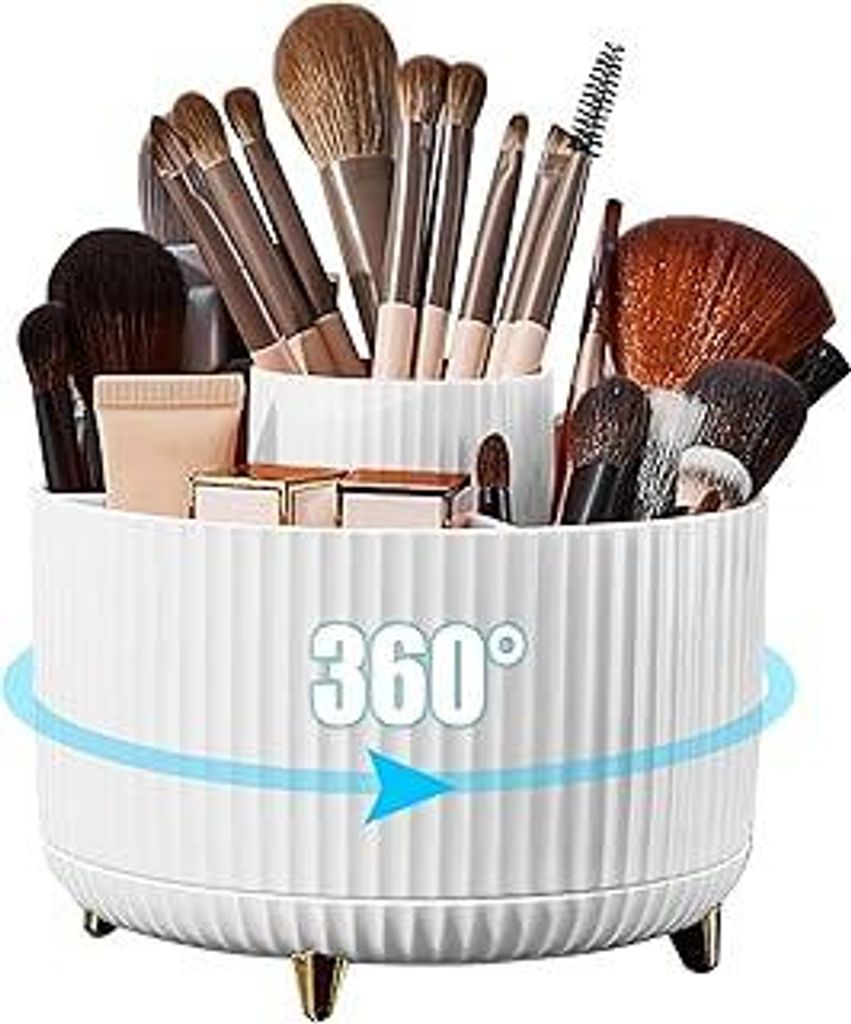 Diesisa Make Up Organizer: 360° Drehbar Kosmetik Organizer - Pinselhalter Mit 5 Fächer - Cosmetic Organizer für Make-up-Pinsel, Kosmetik, Nagell...