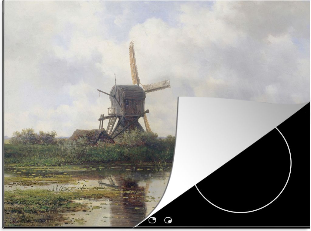 KitchenYeah Herdabdeckplatte Mühle - Willem Roelofs - Alte Meister - Kunst , 75x52cm, Küche Deko, Glaskeramikkochfeld Herdabdeckung, Abdeckplat...