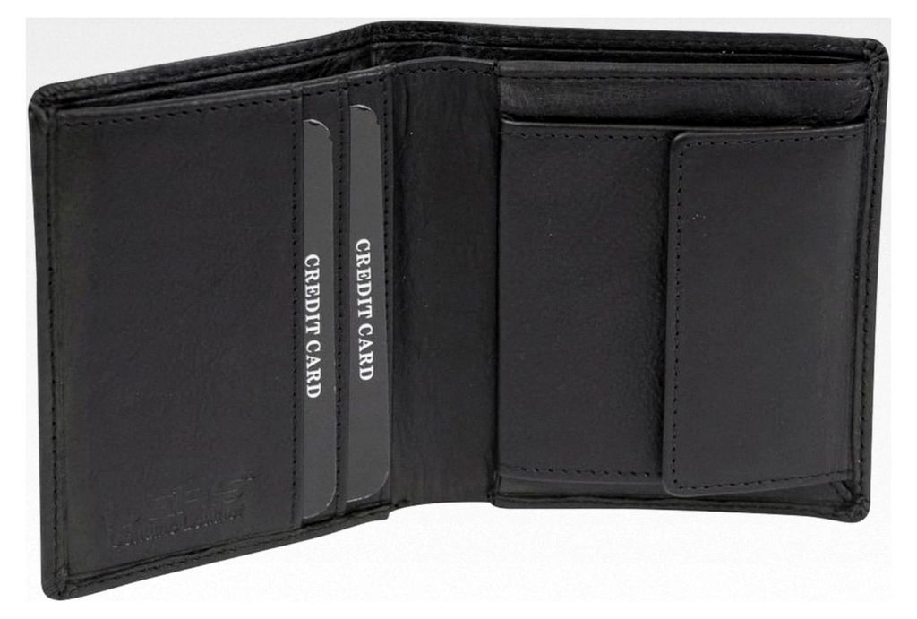 Minibörse Geldbeutel dünn extra flach für 8 Karten im Hochformat, Portemonnaie mit RFID Schutz aus Echtleder, schwarz 10x8,5x2cm (LxBxH)