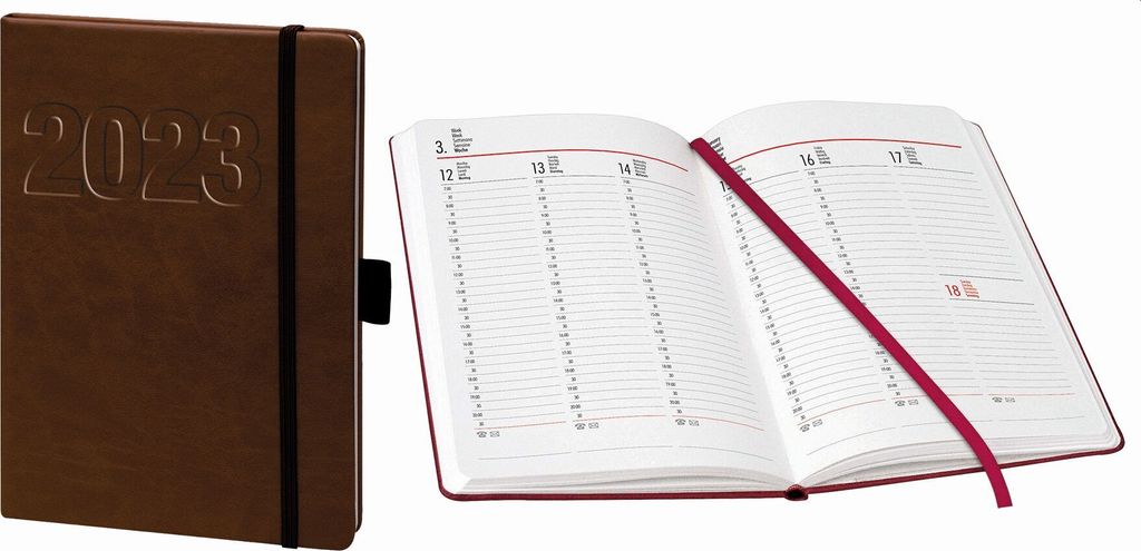 Buchkalender "V-book" - 1 Woche / 2 Seiten, A5, braun Produktbild 