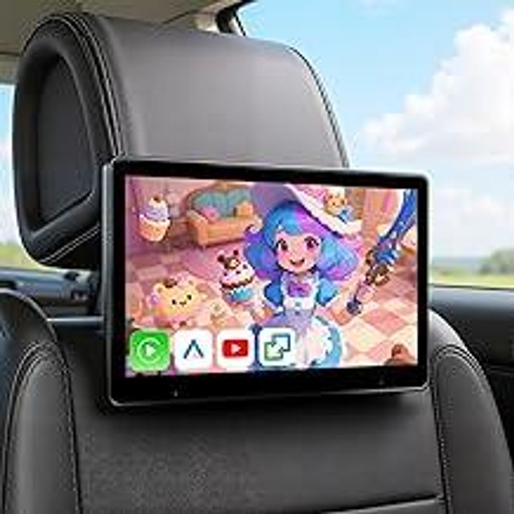 Tragbarer Auto TV Kopfstützen Monitor Player für den Rücksitz mit Wireless Carplay Android Auto You-Tube Bluetooth, 10,1 Zoll IPS Touchscreen Vi...