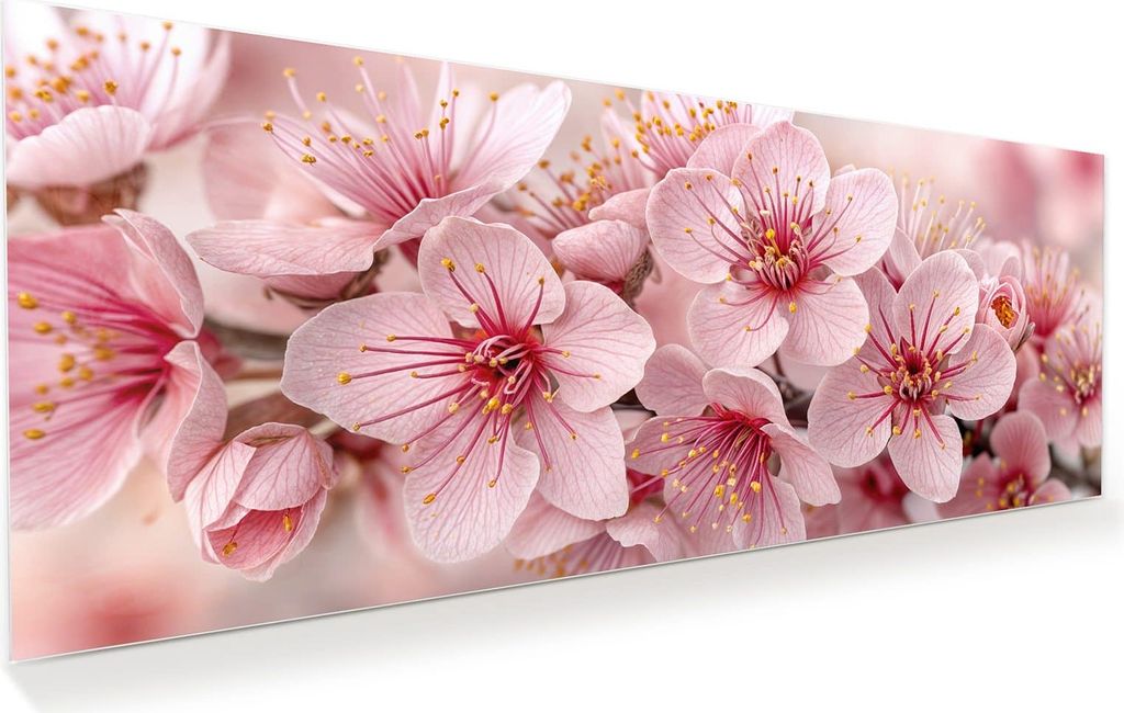 Glasbild 125x50cm in XXL für Wohnzimmer, Schlafzimmer Motiv Kirschblütenzweig