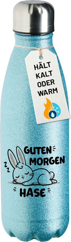 Huuraa Trinkflasche Guten Morgen Hase 500ml Blue Edelstahl Wasserflasche Trinkflasche Geschenkidee