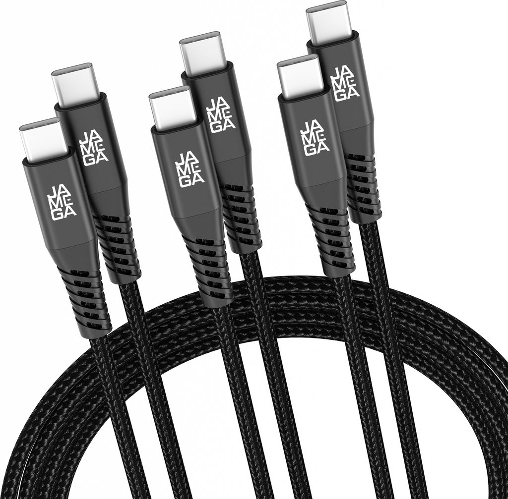 USB-C zu USB-C Kabel 480mbps 60W mit Metall Stecker Robustes Kabel in Schwarz 2m 3er Set