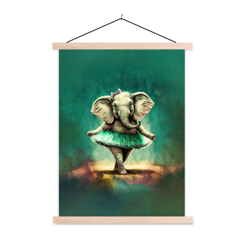 MuchoWow Textilposter Elefant - Ballerina - Farbe - Bogen - Porträt - Kinder 40x53 cm mit holzfarbenen Rahmen - Schlafzimmer