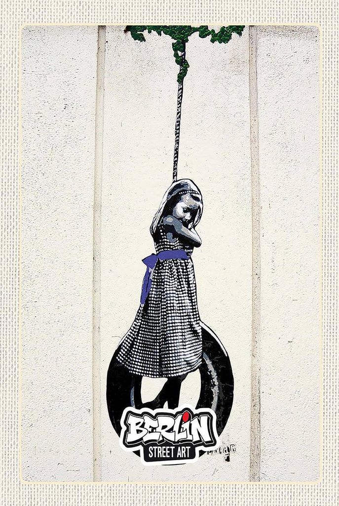 vianmo Holzschild 18x12 cm Berlin Street Art schwarz weiß Kunst Bildmotiv Reisemotiv Abenteuer Reisen