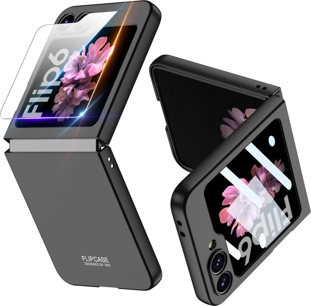 Hundyhülle für Samsung Galaxy Z Flip 6 / Z Flip 7 FE Schlank Hart PC Matt Schutzhülle mit Displayschutz Schwarz