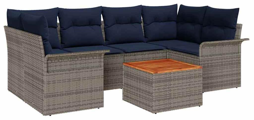 vidaXL Gartensofa-set 7 pcs Grau und Marineblau Poly-Rattan