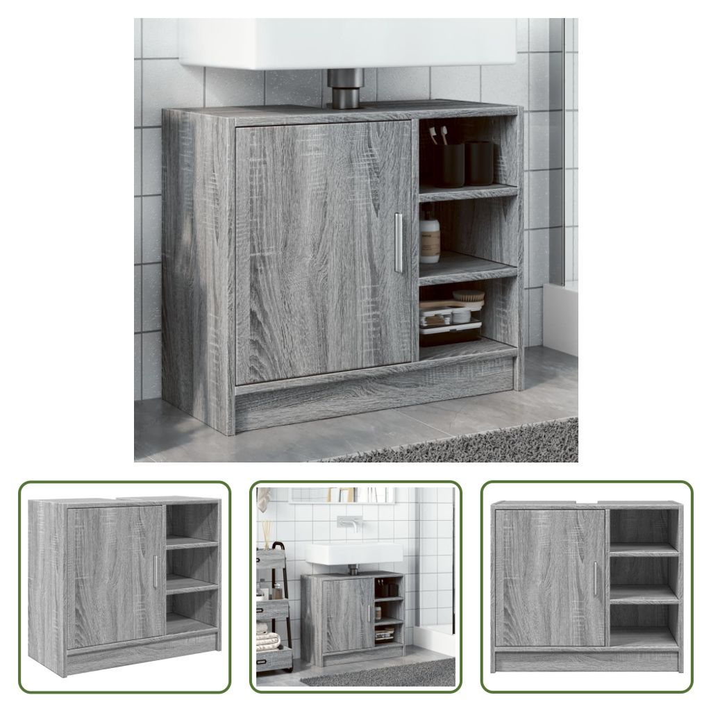 The Living Store Waschbeckenunterschrank Grau Sonoma Produktbild 