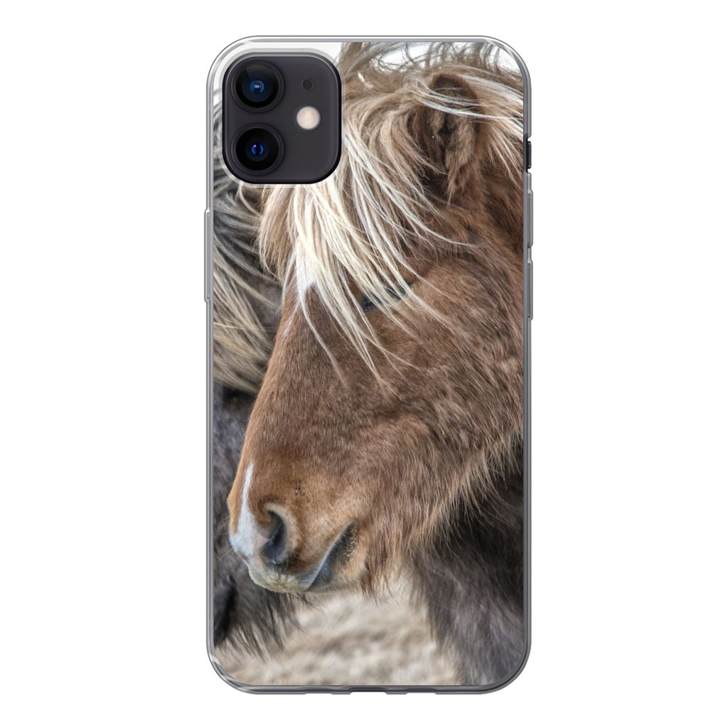 MuchoWow Handyhülle Schutzhülle Hülle für iPhone 12 mini Pferde - Natur - Makro Silikon Softcase Handy Hülle - Bild