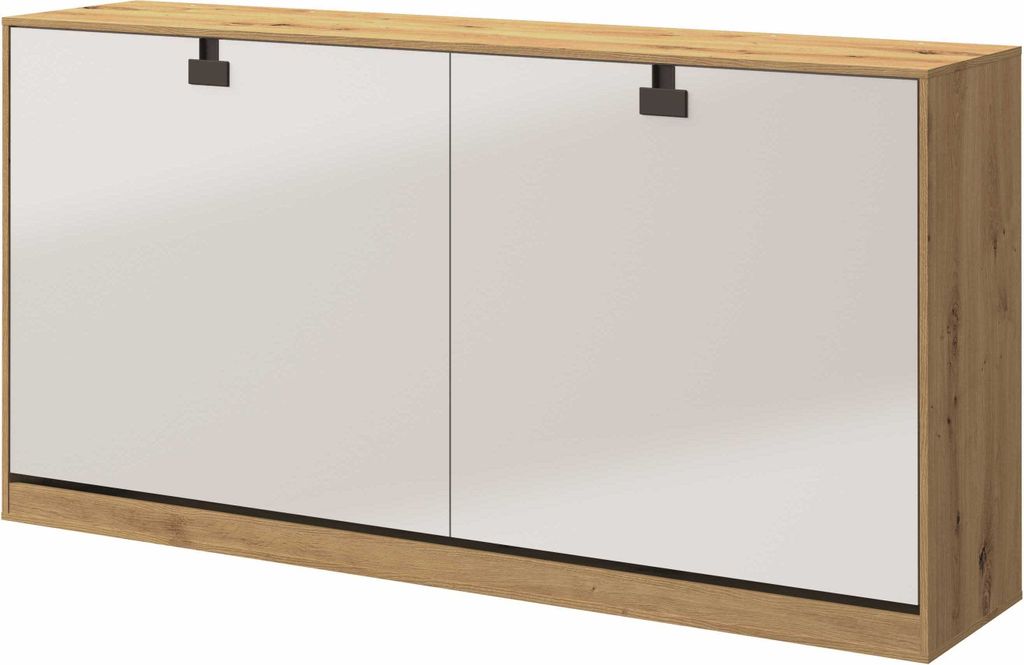 Kaiser Möbel Schrankbett 90x200 Horizontal Wandklappbett INDEX Weiss/Eiche mit Matratze H2/H3