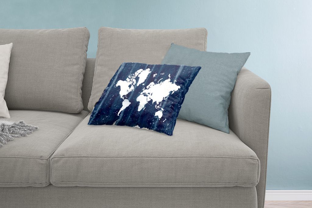 MuchoWow Zierkissen Sofakissen Wohnzimmer Dekokissen 60x40 cm Weltkarte - Weiß - Blau - Kopfkissen - Polster mit Foto