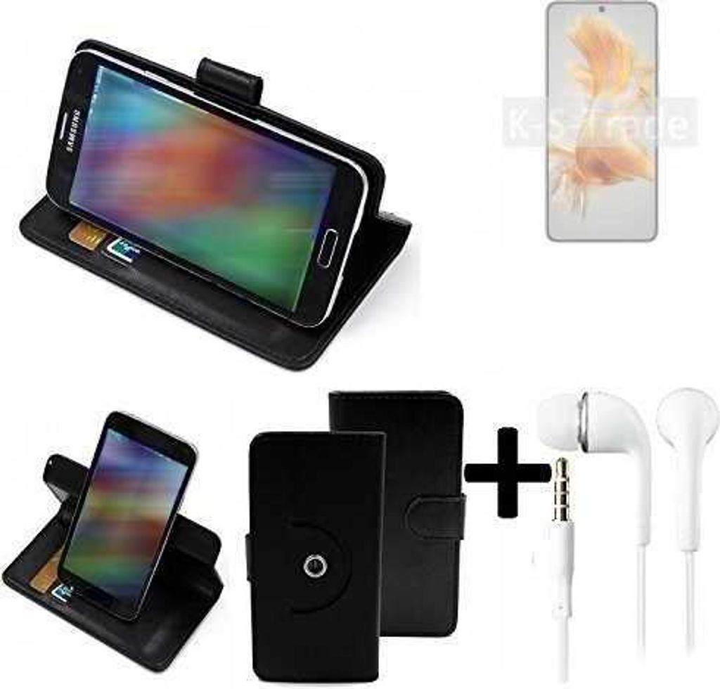 K-S-Trade Handy Hülle Schutz Hülle + Kopfhörer kompatibel mit Huawei Mate 50E Handyhülle Flipcase Smartphone Cover Handy Schutz Tasche Walletcase