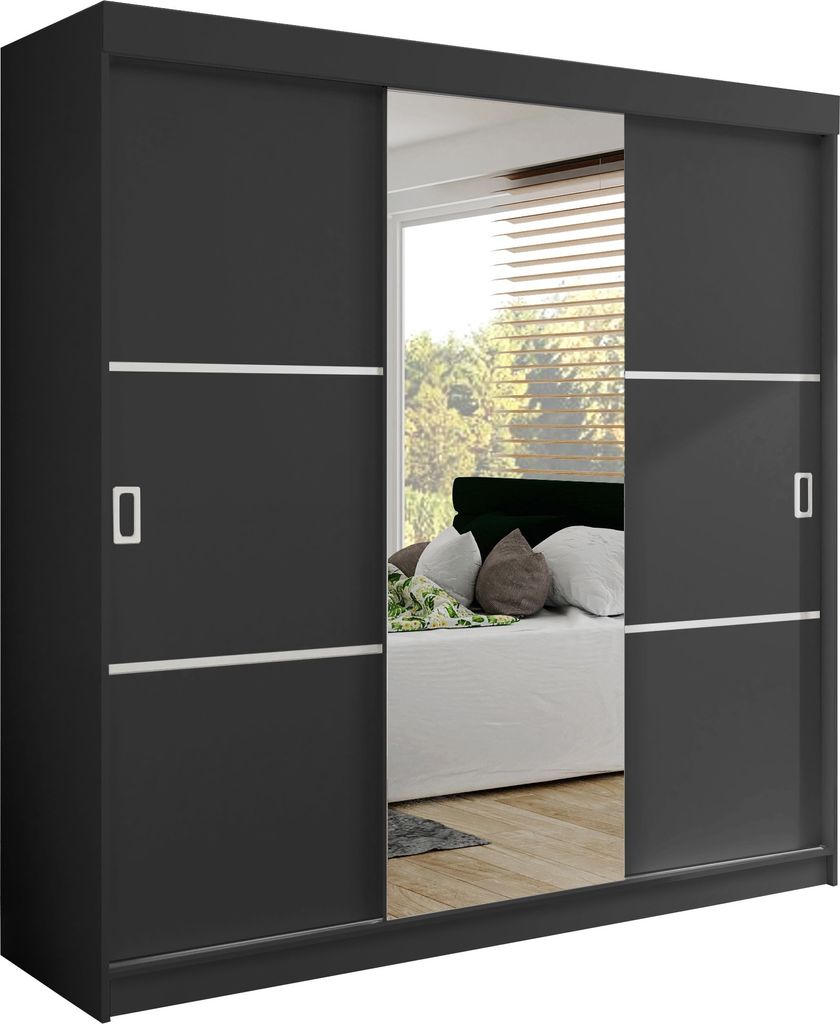 KIER FURNITURE Kleiderschrank mit Schiebetüren BILL 3, Schlafzimmer Schrank, Garderobeschrank, Flurschrank Anthrazit 200x205x59 cm