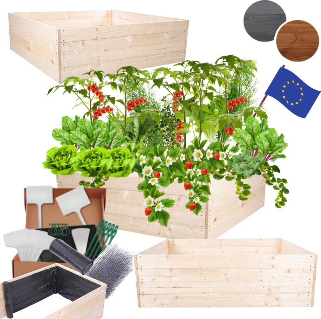 MODO24 Hochbeet Holz, Pflanzkasten, Massivholz, Kiefer, Kräuterbeet, Blumenkasten, Garten, Terrasse, 36x120x117 cm, Natur imprägniert, ZP06