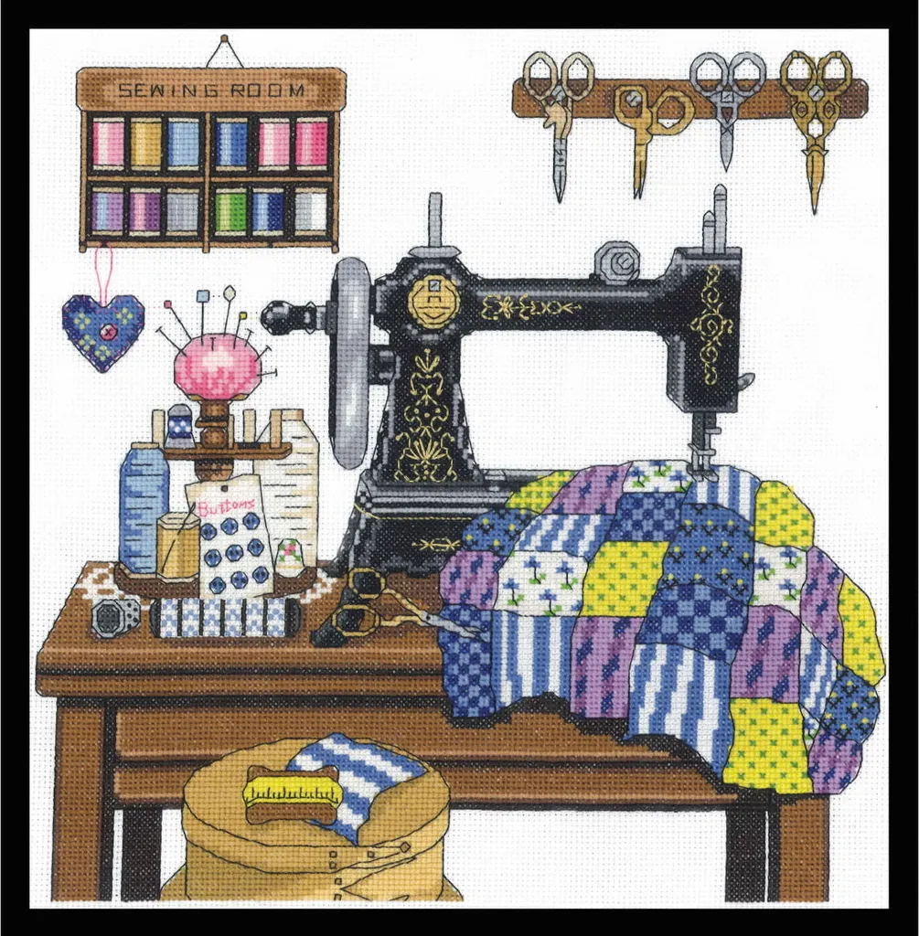 Kit Broderie Complet Motif Couture Vintage 30x30cm Point de Croix