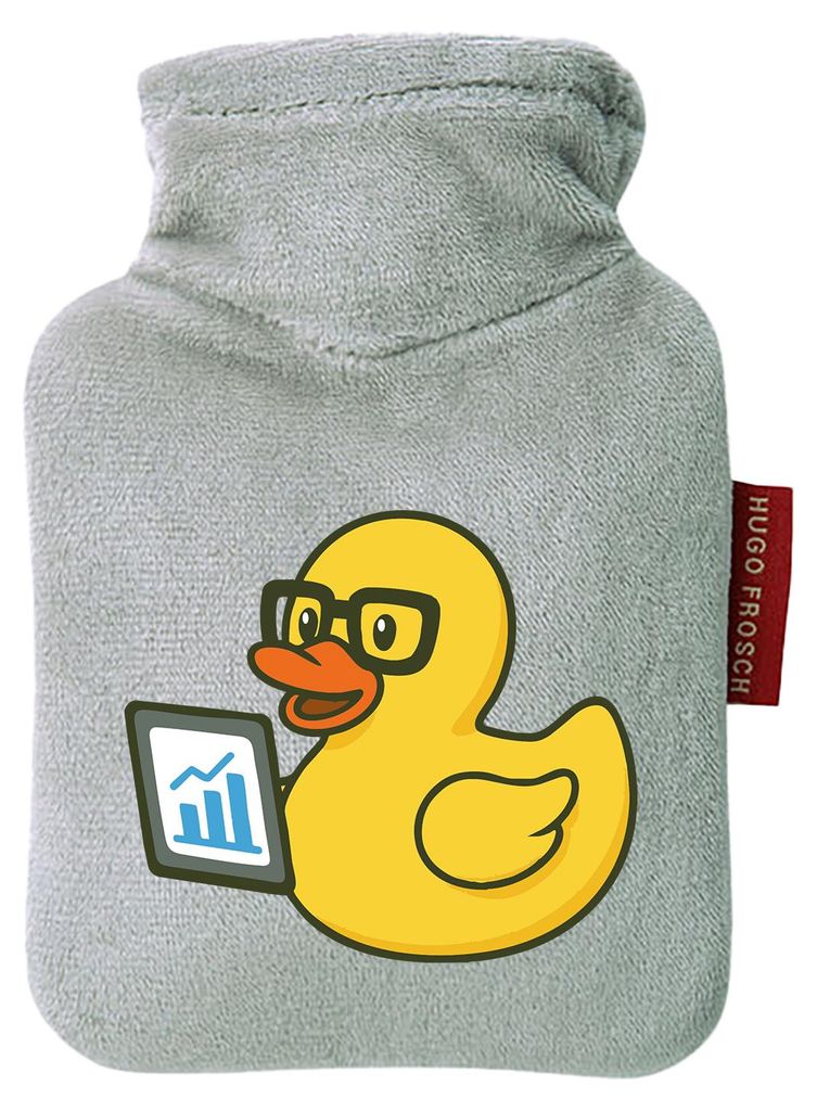 Huuraa Mini-Wärmflasche Quietscheente Datenanalyse Comic Gummiente 0,2 Liter Grey Mini Veloursbezug Taschenwärmer Geschenkidee