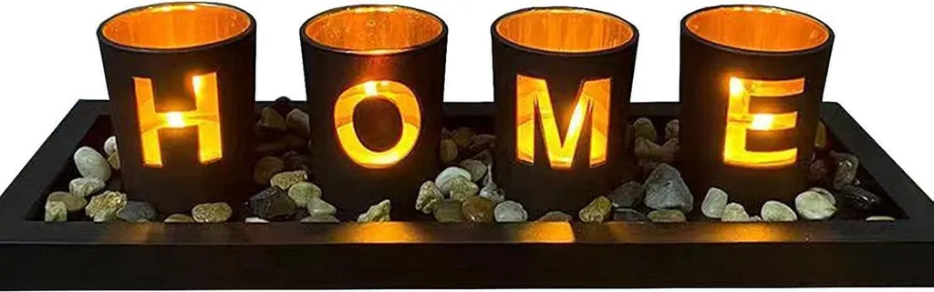 Set Portacandele Elegante Porcellana Nera Oro e Legno Centro Tavola