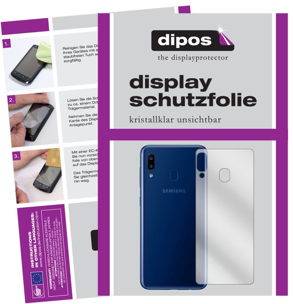 2x Schutzfolie für Samsung Galaxy A20 Rückseite klar Displayschutzfolie Folie Display Schutz dipos