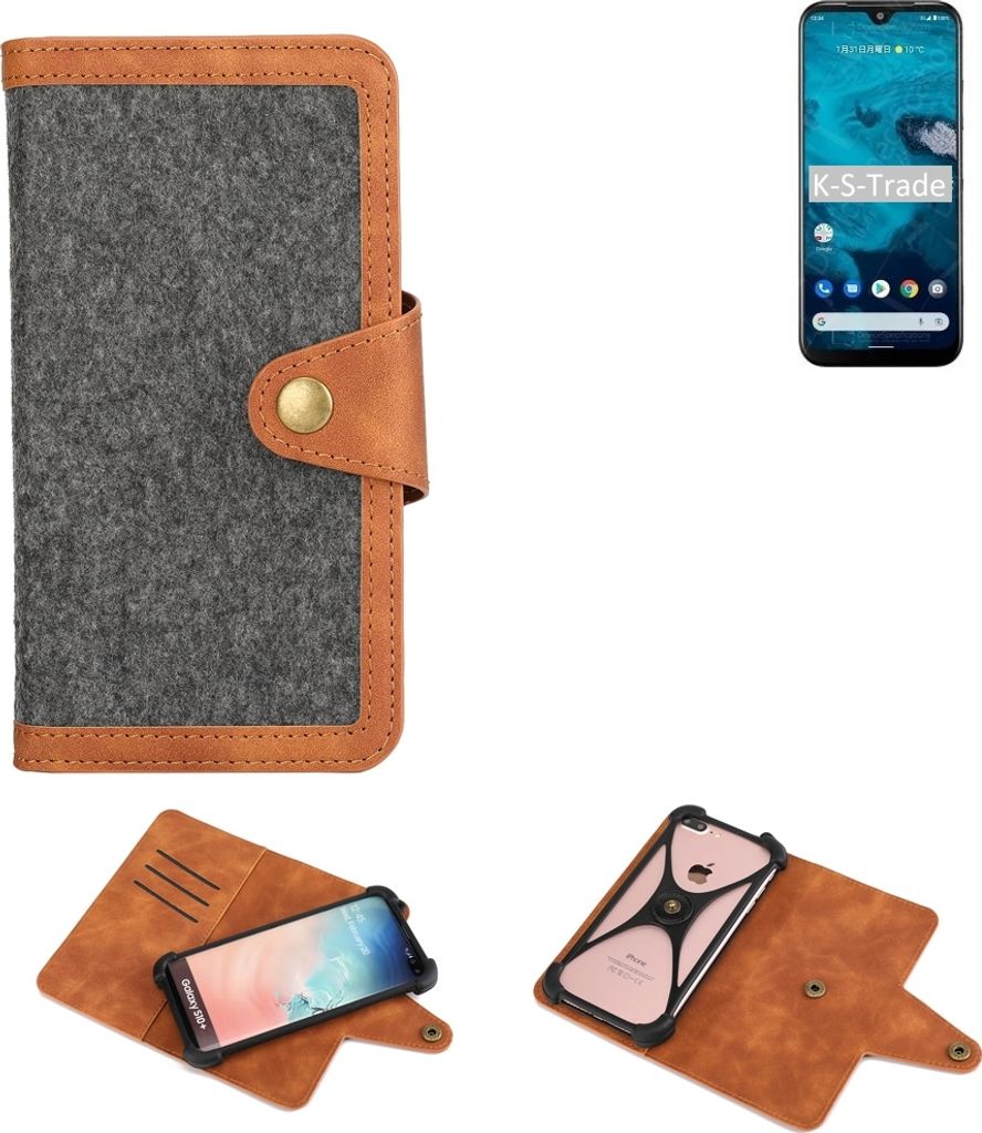 K-S-Trade Schutzhülle Handyhülle kompatibel mit Kyocera Android One S9 Filz Hülle Kunst-Leder dunkelgrau braun (1x)