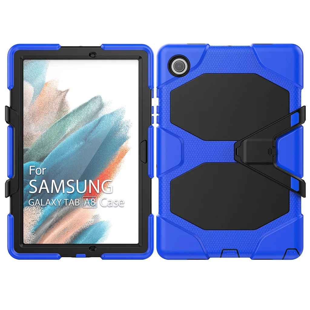 Coque Samsung Tab A8 10.5 avec Support Rotatif et Sangle de Main Bleu - 5