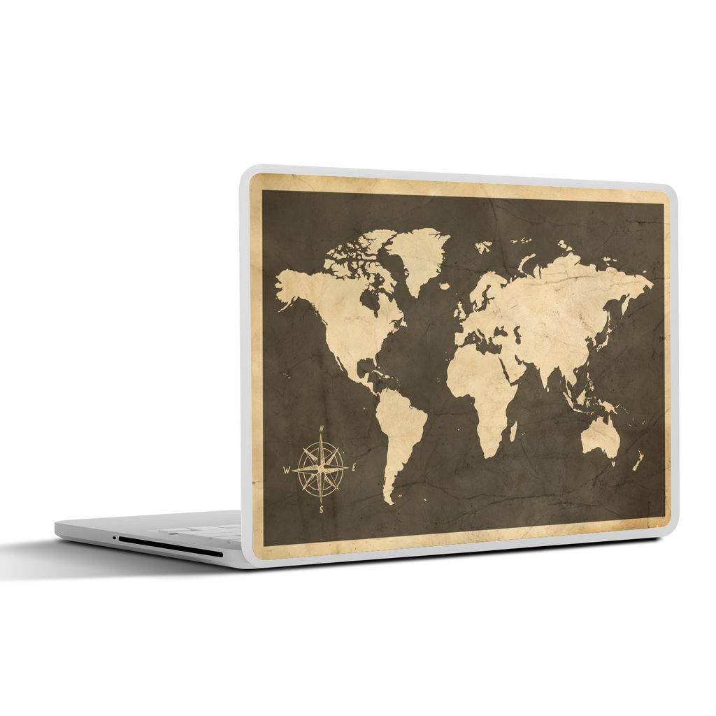 MuchoWow Laptop Aufkleber Sticker Cover Weltkarte - Holz - Vintage 30x21 cm - Sticker für Laptop - Selbstklebend
