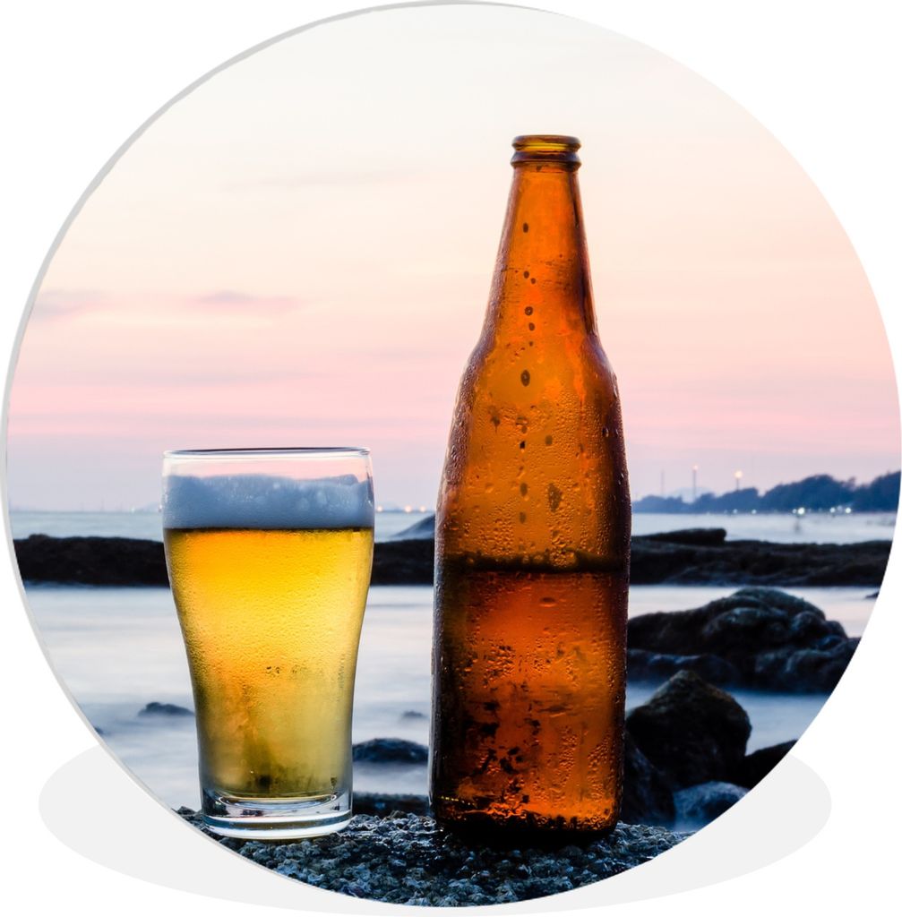 MuchoWow Rundes Wandbild - Runde Bilder Bier am Meer Ø 60 cm Kreis Wanddekoration Kunststoff - Wandkreis - Wandschmuck - Wand Kreis - Das Schlaf...