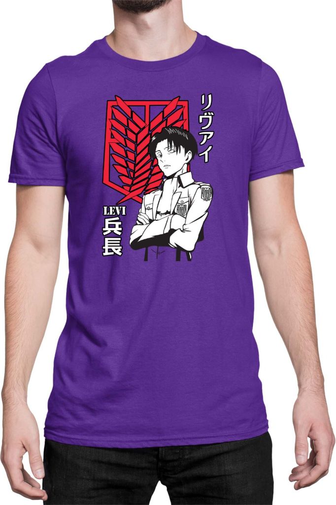 Herren T-Shirt Japan Anime Manga Attack Anime On Titan Levi Ackerman 06 Ackerman Picture Pose, Man 3XL / Lila