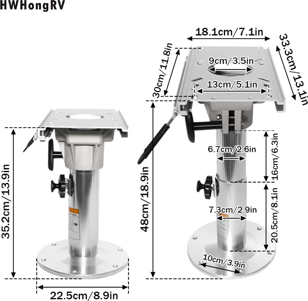 Support de siège bateau aluminium 33-48 cm avec verrouillage de sécurité