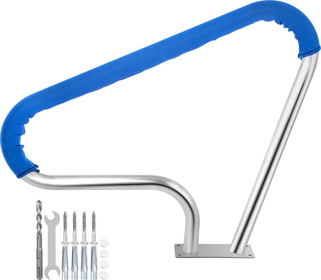 SucceBuy Pool Rail 39x32¡° 304 Edelstahl Silber rostfrei Schwimmbad Handlauf 250LBS Belastbarkeit mit blauem Griff Abdeckung