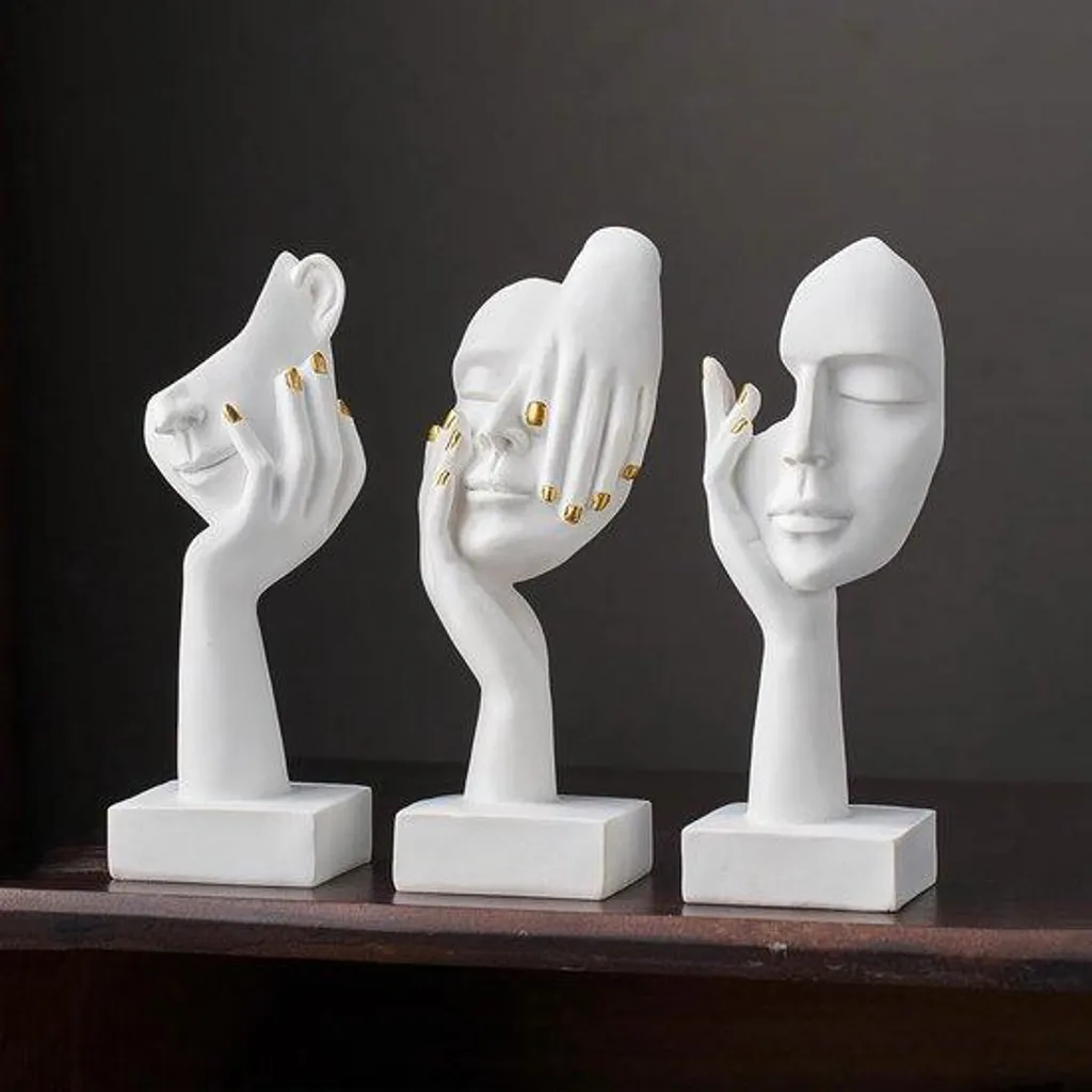 Statues décoratives blanches lot de 3 objets d'art design pour buffet