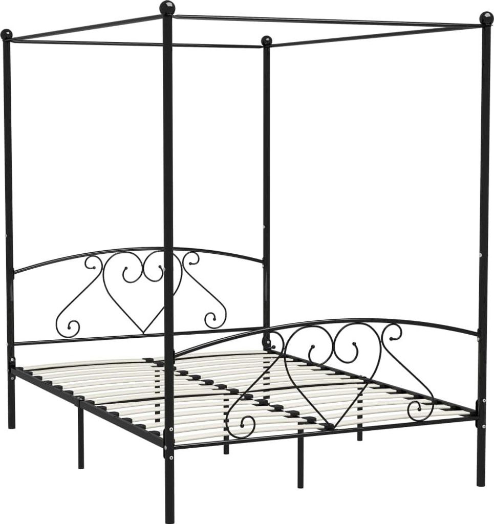 vidaXL Rám postele s baldachýnom Black Metal 160 x 200 cm Obrázok produktu 