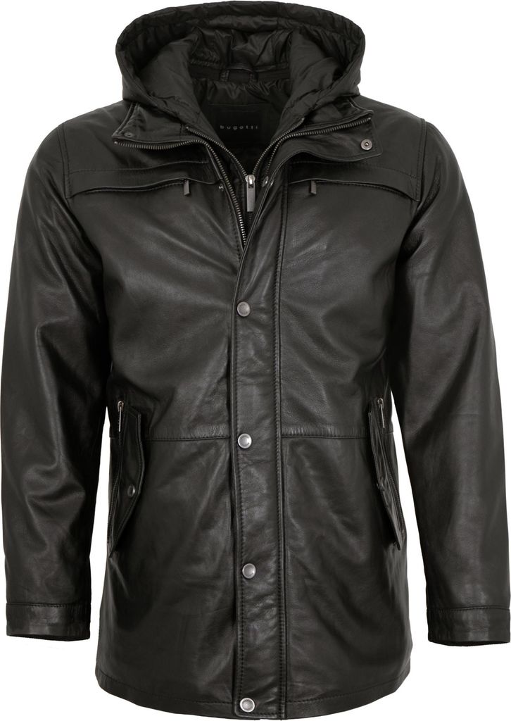 Bugatti - Herren Lederjacke Longjacke Lammnappa schwarz : 52