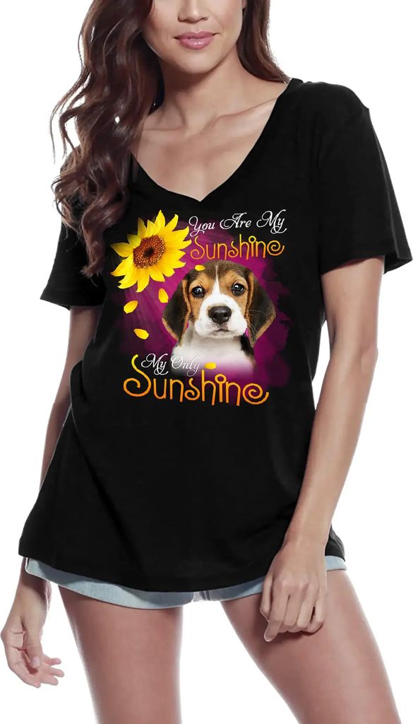 Damen Grafik T-Shirt V-Ausschnitt Mein einziger Sonnenschein - Beagle – My Only Sunshine - Beagle – Öko-Verantwortlich Vintage Jahrgang Kurzarm