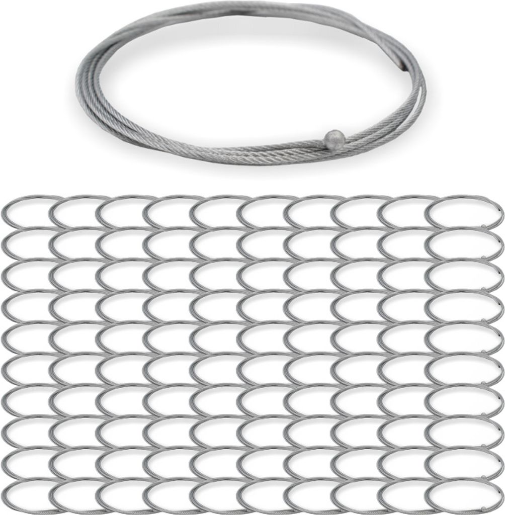 100x Drahtseil Ø 1,5 mm, 7x7 mit Kugelnippel Ø 4,5 / 5,0 mm, Stahl verzinkt | Länge 10000 mm